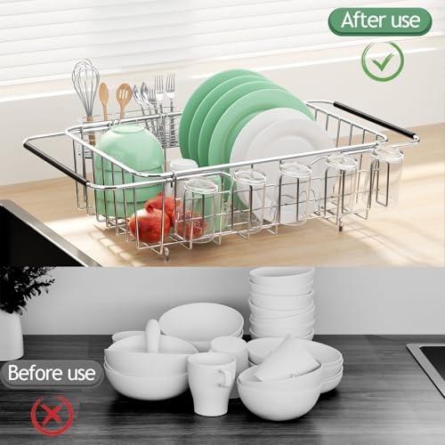 Small Dish Drying Rack in Sink (Small With Cup Holder - 15.08×8.39×5.24 Inches)