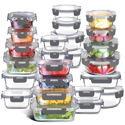 48pc Glass Storage Containers with Lids (Gray / 24 Pack)