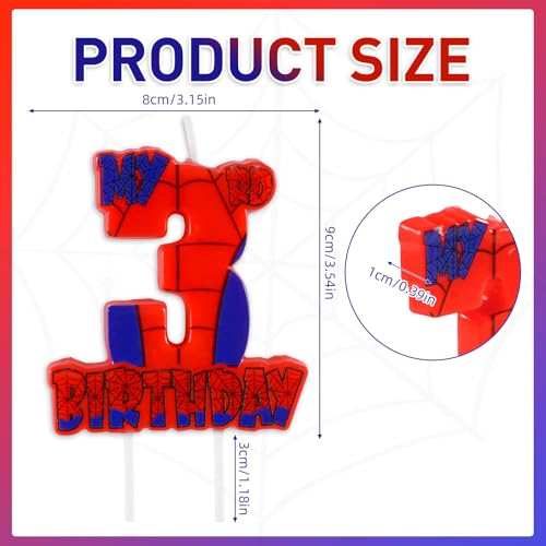 Number 3 Red Spider Web Happy Birthday CakeTopper for Boys Girls Spider Web 3rd Birthday Party Supplies