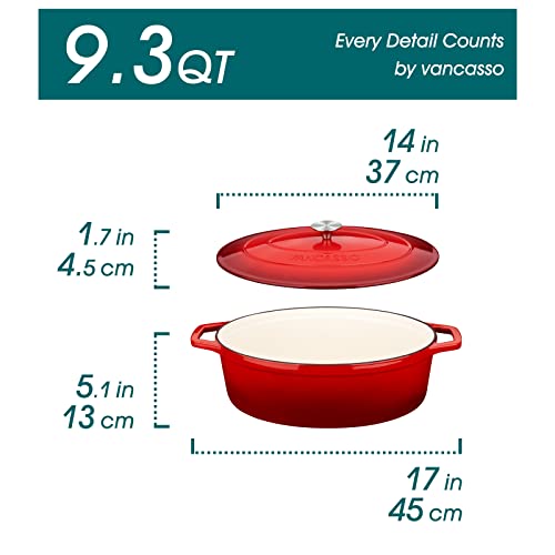 9.3 Qt Oval Enameled Cast Iron Dutch Oven with Lid (9.3 Qt-oval / Red)