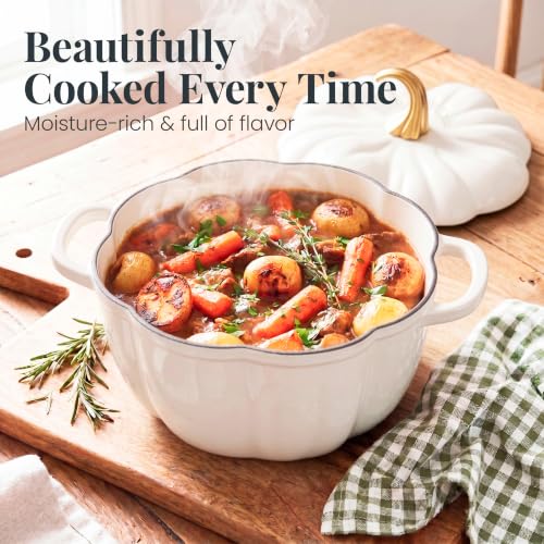 5.5 qt Pumpkin Enameled Cast Iron Dutch Oven Pot (White)