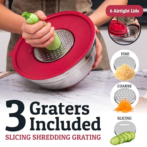 6pc Stainless Steel Mixing Bowls with Lids Set (Red)