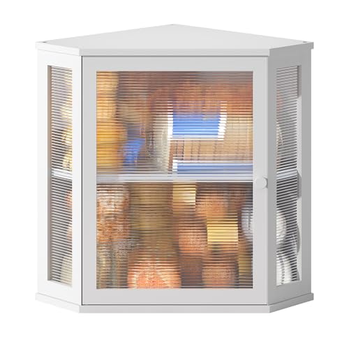 Corner Bread Box for Kitchen Countertop Double Layer Bamboo Wooden Bread box Large Capacity Bread Storage Bin (White / Extra Large)