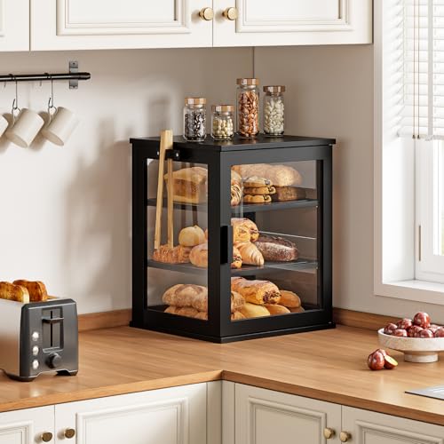 Bread Box for Kitchen Countertop (Black / Extra Large)