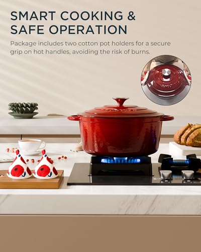 Enameled Cast Iron Dutch Oven (Cooking Pot / Cherry red / 4.5QT)