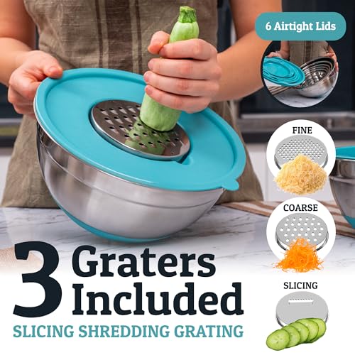 Stainless Steel Mixing Bowls with Lids Set (Turquoise)