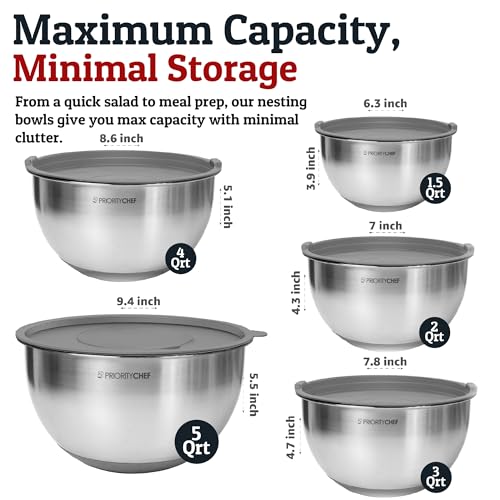 28pc Stainless Steel Mixing Bowls with Lids Set (Utensils - Grey)