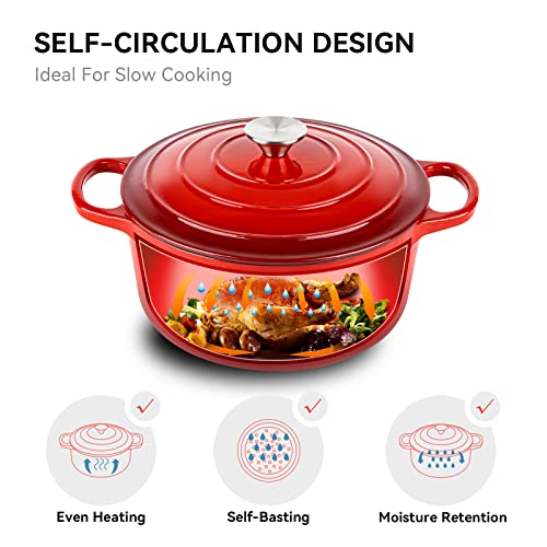 6 Quart Enameled Dutch Oven Pot with Lid (6 QT / Red)