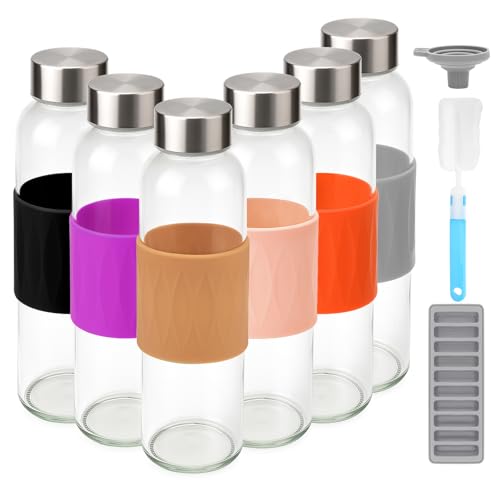 Glass Water Bottles with Lids and Sleeve 18 oz