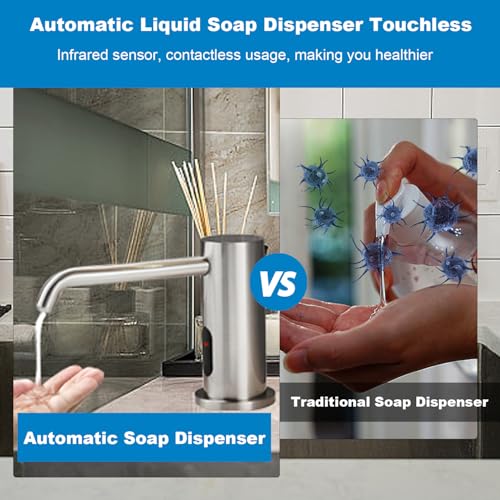 Touchless Automatic Soap Dispenser for Kitchen Bathroom Sink Built in Brushed Nickel Liquid Commercial Electric Soap Dispenser with Bottle and Pump