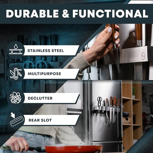 16" Magnetic Knife Holder for Wall with 2x Storage (Stainless Steel / 16" w/ Wall Mount)