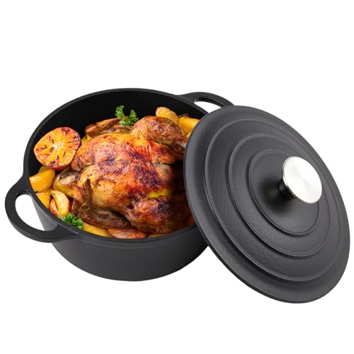 6 Quart Dutch Oven Enameled Cast Iron with Lid (Matte Black(No Enameled) / 6 QT)