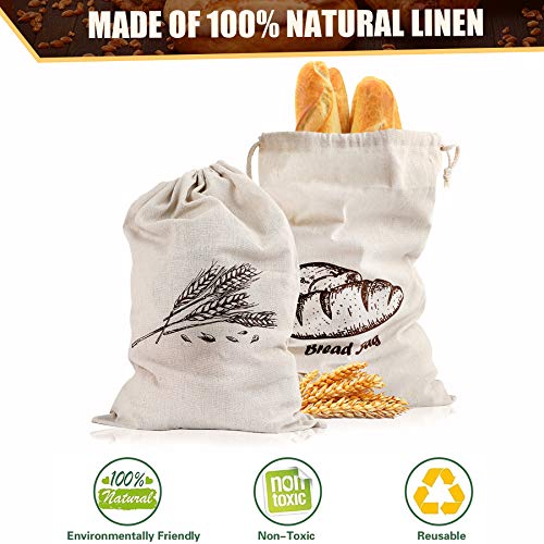 4 Pcs Linen Bread Bags for Homemade Bread Container Unbleached & Reusable Bread Storage