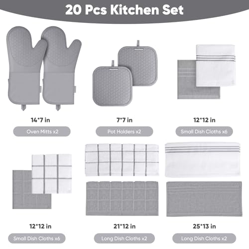 Silicone Oven Mitts Pot Holder Kitchen (Gray)