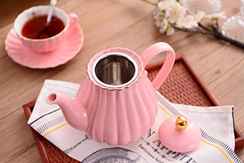 Fine China Pink Teapot and Creamer Sugar Bowl Set