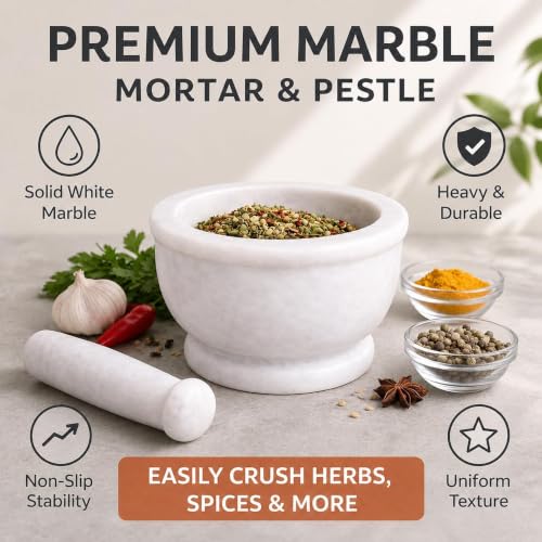 Marble Granite Mortar and Pestle Set (Kundi White Marble / 3 Inch)