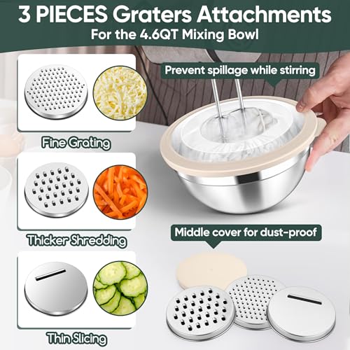 5 Piece Mixing Bowls with Airtight Clear Lids (Khaki / 4.6, 3.5, 2.5, 2, 1.5QT)