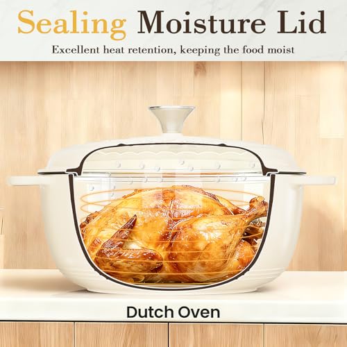 6QT Enameled Cast Iron Dutch Oven with Lid (Cream White)