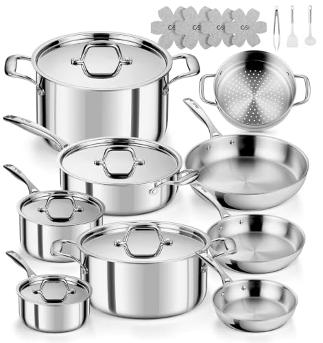 5 Ply Stainless Steel Cookware Set 21 Piece (Class Silver / 21 Pcs)