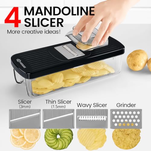 8-in-1 Vegetable Chopper Mandoline Slicer with Container Hand Guard (Black)