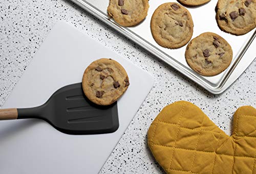 Non Stick Silicone Utensil Set with Rounded Wood Handles for Cooking and Baking (6 Piece Set / Black)