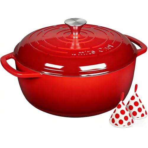 6QT Enameled Cast Iron Dutch Oven with Lid (Red)