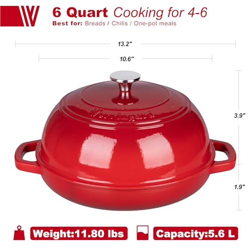 Enameled Cast Iron Dutch Oven Pot with Lid (Red)