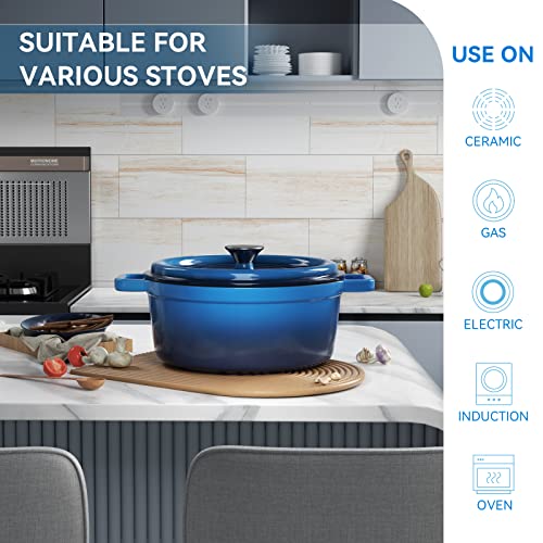 6.5 Quart Enameled Dutch Oven Pot with Lid (6.5 QT / Dark Blue)