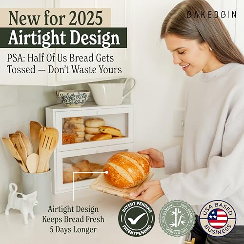 Corner Bread Box for Kitchen Countertop (White)