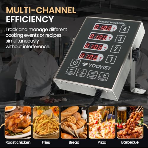 4 Channel Commercial Kitchen Timer Digital Stainless Steel Timer (Gray)