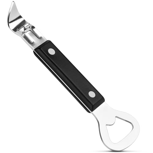 2-in-1 Can Punch Opener & Bottle Opener, Can Opener, Stainless Steel, Non-Slip Handle, Compact 6.1", For Traditional Cans (No Pull-Tab) & Pry-Off Bottle Caps