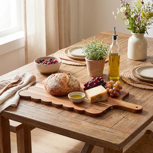 6 Pcs Acacia Wood Scalloped Cutting Boards Set with Handle (15 x 7 inches)