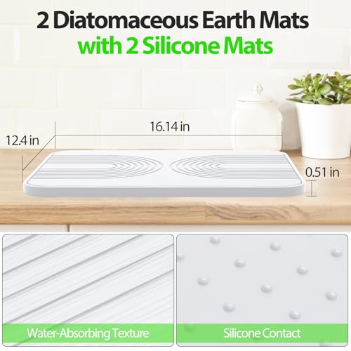 2 PCS Stone Dish Drying Mat ＆ Silicone Mat for Kitchen Counter (White / 16.1" x 12.4")
