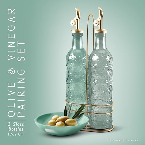 Glass Olive Oil Bottle Dispenser (Floral / Green)