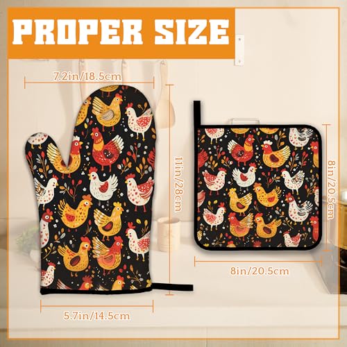 Colorful Rooster Oven Mitts and Pot Holders