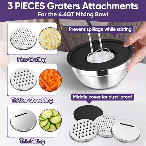 5 Piece Mixing Bowls with Airtight Lids (Black / 4.6, 3.5, 2.5, 2, 1.5QT)