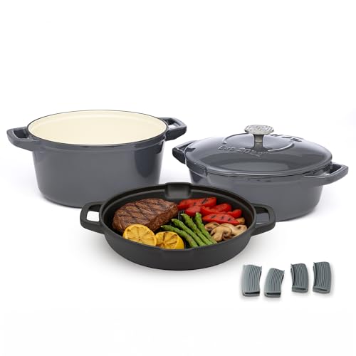 5 pc Stackable Cast Iron Cookware Set (Stormy Grey)
