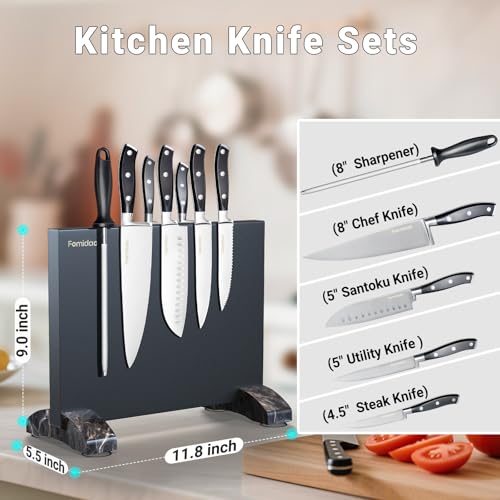 6 Pieces Knife Set with Magnetic Block (6Pcs Black Knife Block Set)