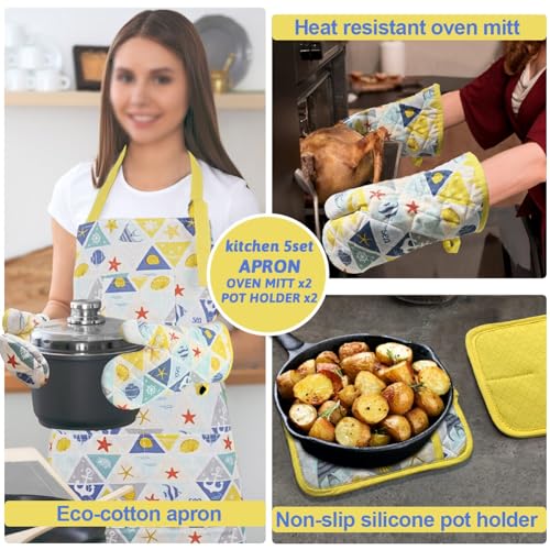 Oven Mitts and Pot Holders with Chef Apron (Sea Fish)