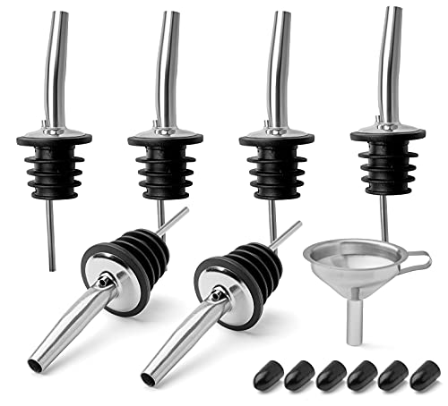 Olive Oil Pour Spout Stainless Steel Bottle Spout for Pours Liquor Vinegar Syrup or Oils with Stainless Steel Funnels