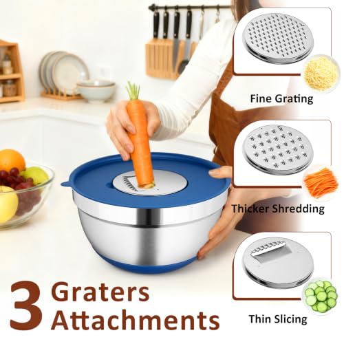9 Pack Mixing Bowls with Airtight Lids & Grater Attachments (Blue)