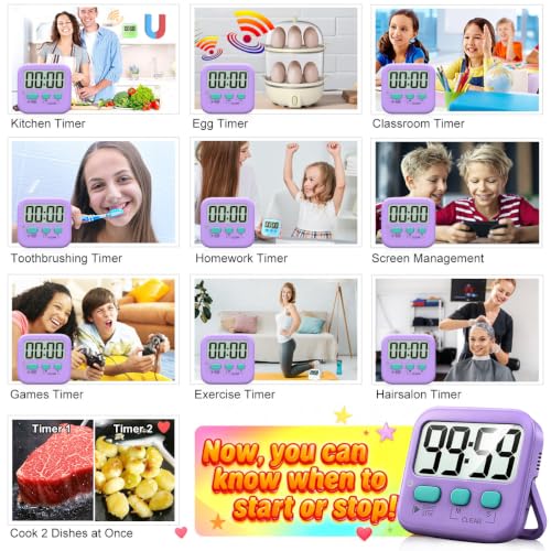 2 Pack Digital Timer for Kids Classroom Kitchen Timers for Cooking (1 * Fresh Purple)