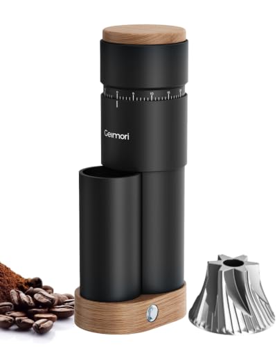 Geimori T38 Plus Burr Coffee Grinder for Espresso (BLACK/WOOD)