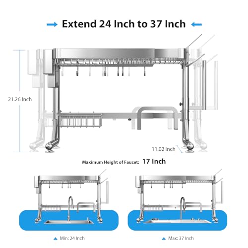 Over The Sink Dish Drainer Drying Rack 2 Tier Adjustable Width (2 Tier)