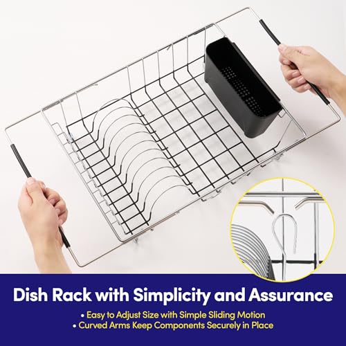 Dish Drying Rack Over The Sink Expandable to 24.5" Dish Drainer (Black / 15.75" x 12" x 5")