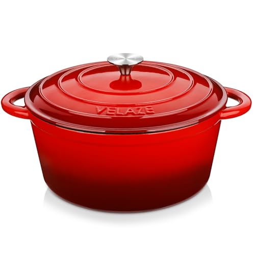 7.5 QT Enameled Cast Iron Dutch Oven Pot with Lid (Red / 7.5QT-Round)