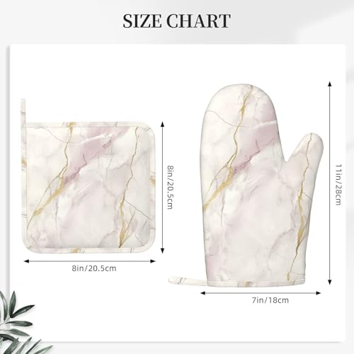 Oven Mitts and Pot Holders Light Pink White Marble Silicone Kitchen Accessories Set of 4 Heat Resistant Long Gloves Potholder Non (A06642)