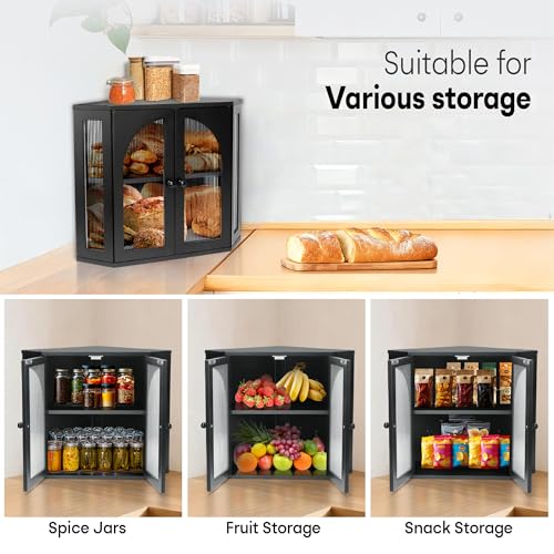Corner Bread Box for Kitchen Countertop (Black)
