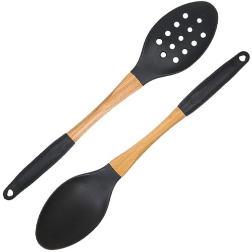 Dark Grey Nylon Wooden Kitchen Utensils Cooking Spoons