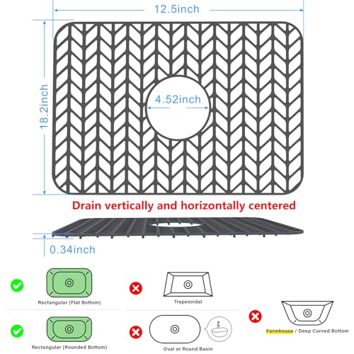 Sink Protectors for Kitchen Sink 12" 13" 16" 18" 19" 24" 26" 28" 29" 30" Silicone Sink mat (18.2"x12.5" / Gray)